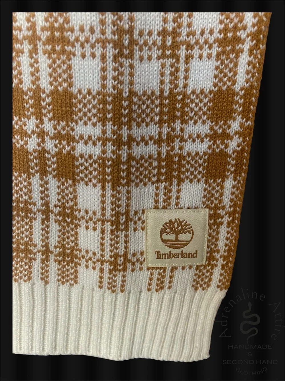 Timberland Cream and Brown Plaid Knit Scarf